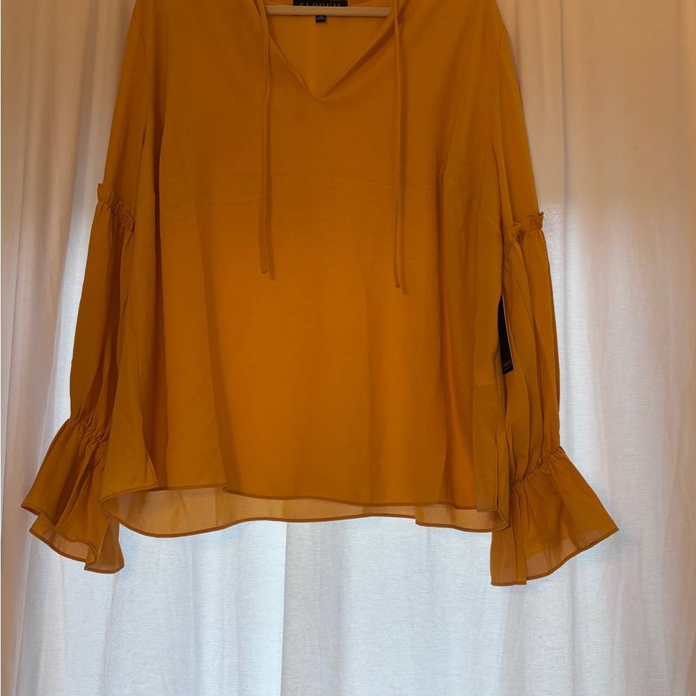 Eloquii Yellow and Brown Bell Sleeve Blouse